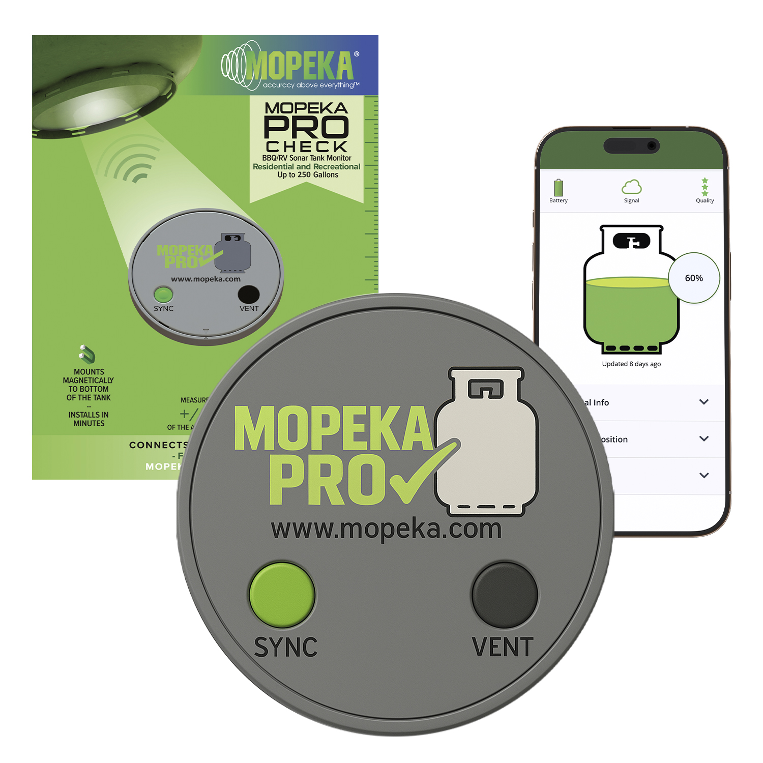 Mopeka Pro Check sonar tank sensor with phone app (image: Mopeka)